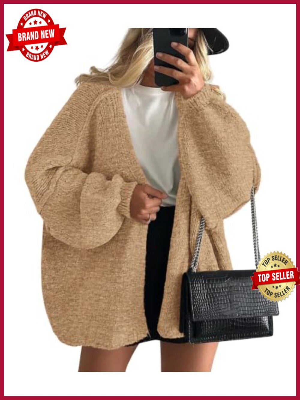 Oversized Open Front Knit Cardigan Sweater Long Sleeve